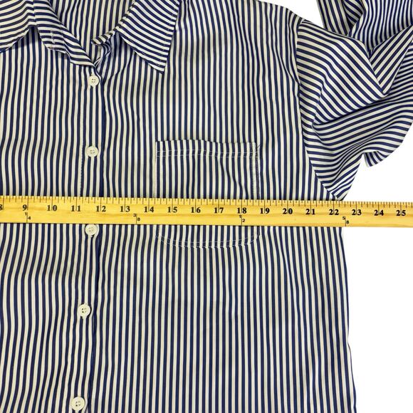 Pinstriped Blue and White Button Down Womens Shirt Blouse Plus 2XL Preppy Classy - Picture 6 of 8